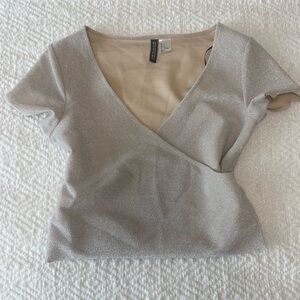 Silver Shimmer Wrap-Front Women's Top, deep v-neck